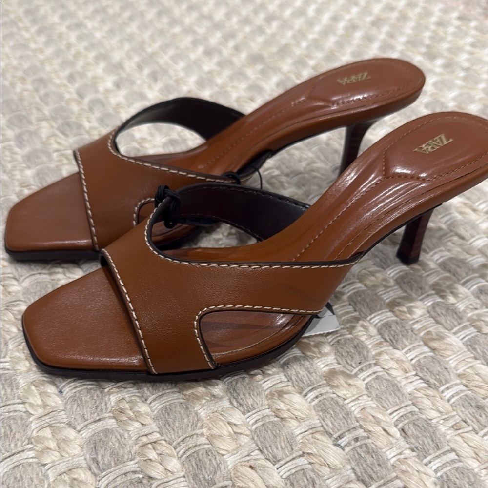 Zara Brown Heeled Mules sz 6